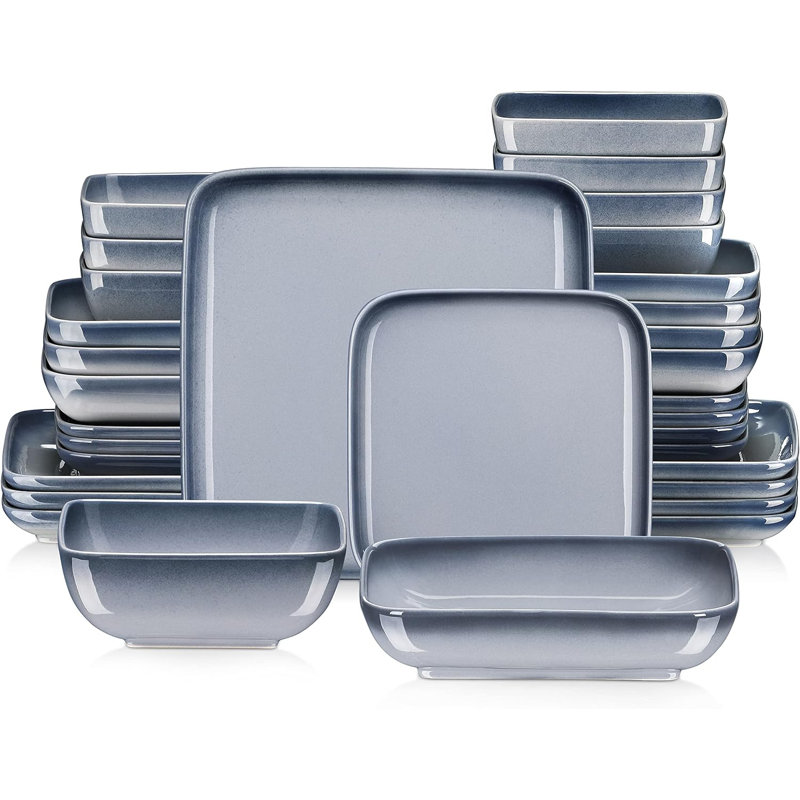32 Piece Stoneware Dinnerware Set - Service for 8, Grey