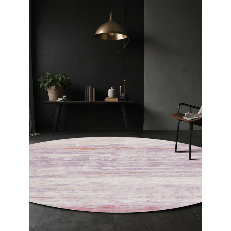 Machine Washable Gray Area Rug, Round 4'