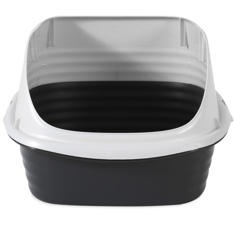 Large Gray and White Plastic Rimmed Cat Litter Box