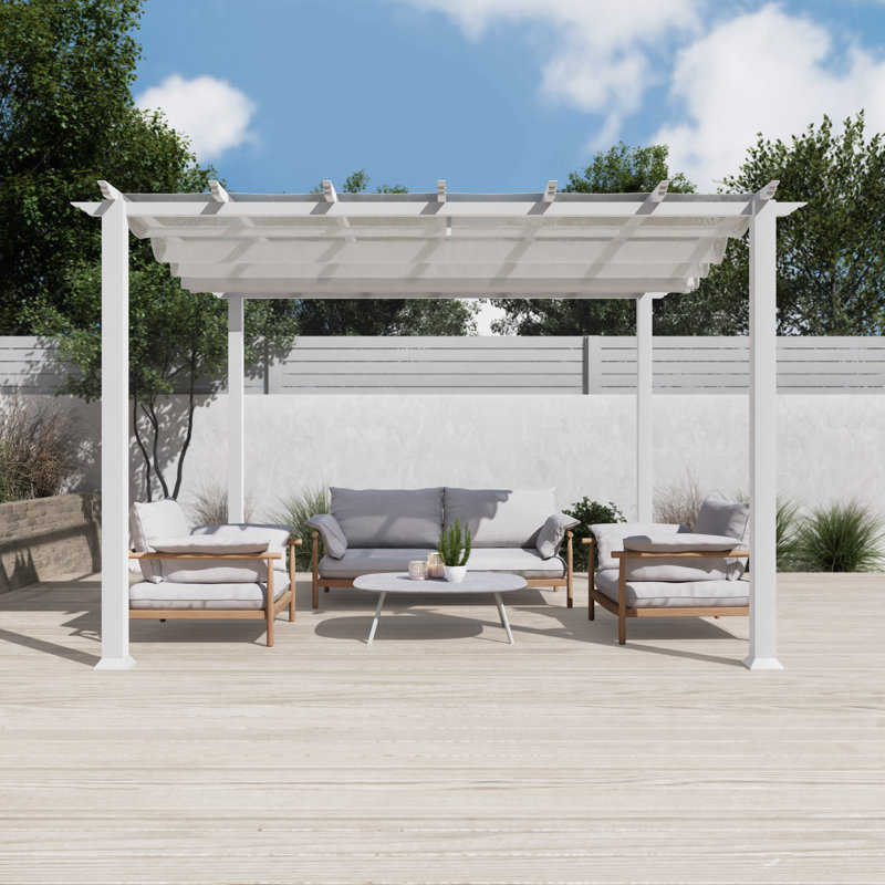 Florence  Aluminum Pergola in Powder-Coated Finish with Adjustable Canopy, 11'x11', White