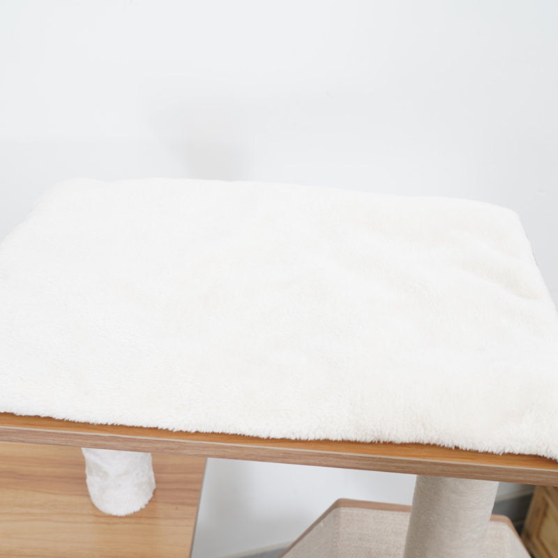 44" Beige Wooden Cat Tree with Condo and Sisal Scratching Posts