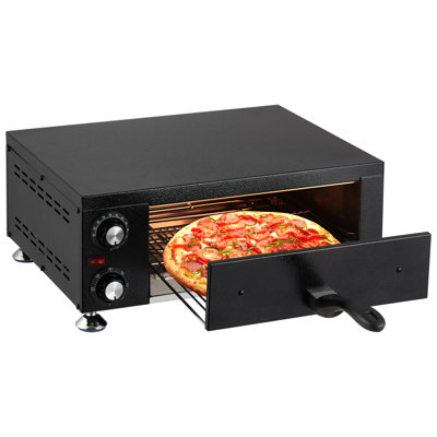 Electric Pizza Oven Countertop - 12" Single Deck Commercial Pizza Maker | Stainless Steel Interior with Removable Tray | for Home Kitchen & Restaurant Use, 110V/1100W, Black