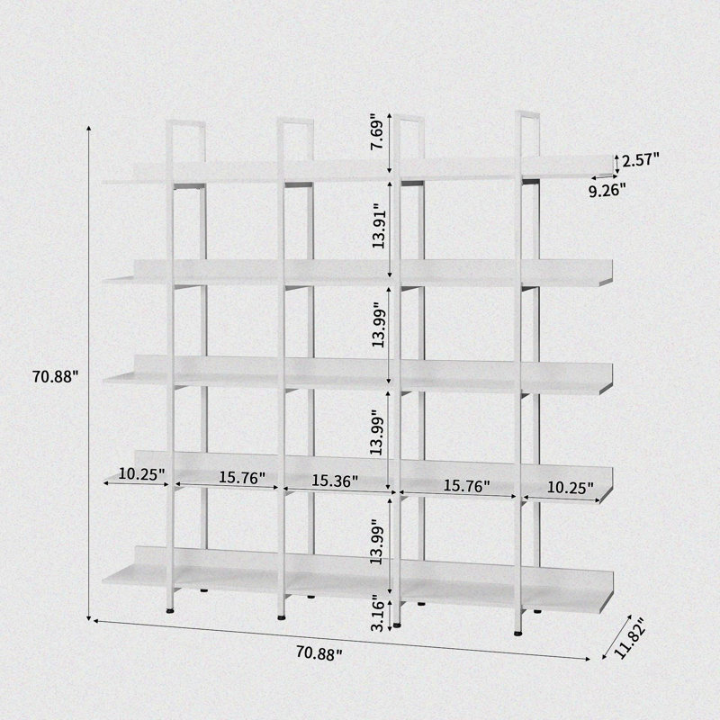 Herc 70.89" H x 70.89" W Modern Freestanding 5- Tier Bookcase, For Indoor Use, White