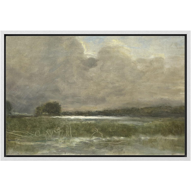 "Tempête, nuage, champ vert, paysage, nature, désert, beaux-arts, décoration rustique" sur, Cadre blanc, H 16 po x l 24 po