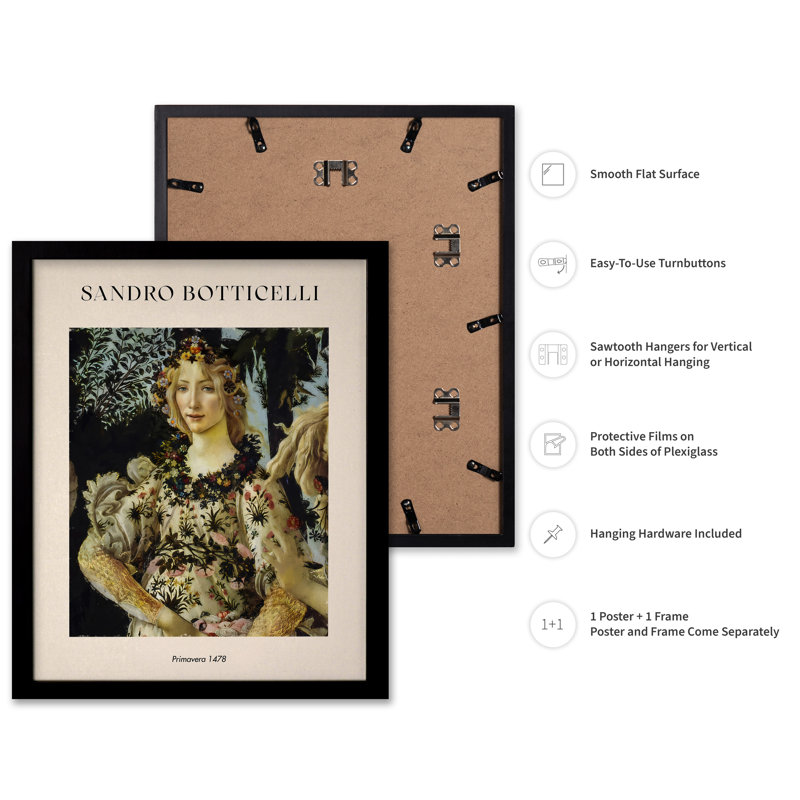 Sandro Botticelli - Primavera, Black Framed, Poster, 11"H x 14"W
