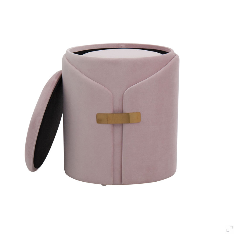 Contemporary Nesting Ottoman Set Velvet With Gold Metal Accent Pieces, Pink