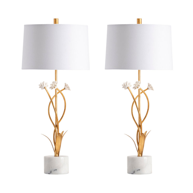 31.5" Marble Table Lamp With White Shade