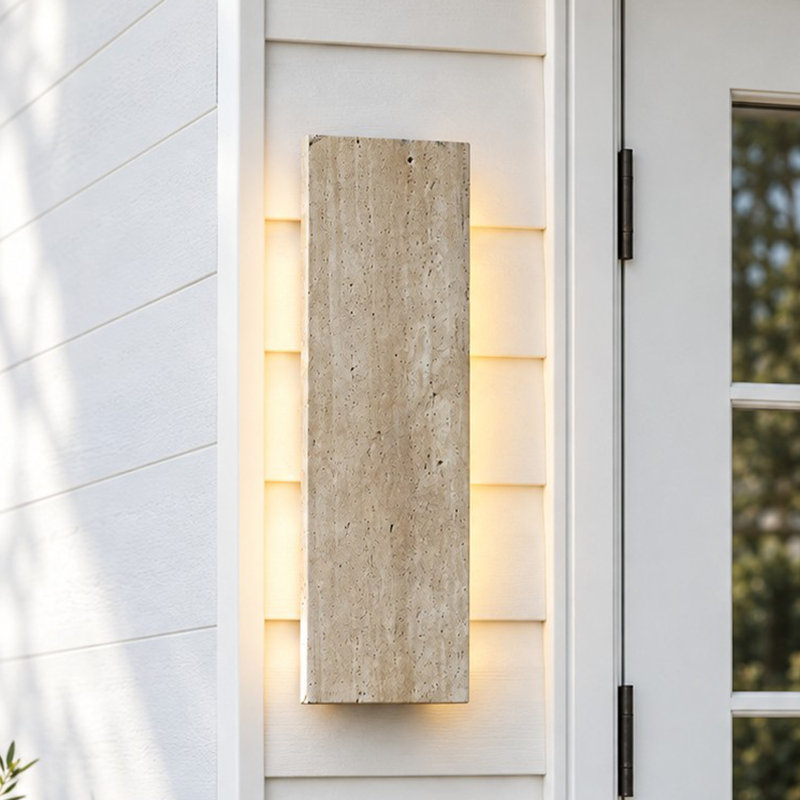 LED Travertine Outdoor Wall Sconce, Warm White Integrated