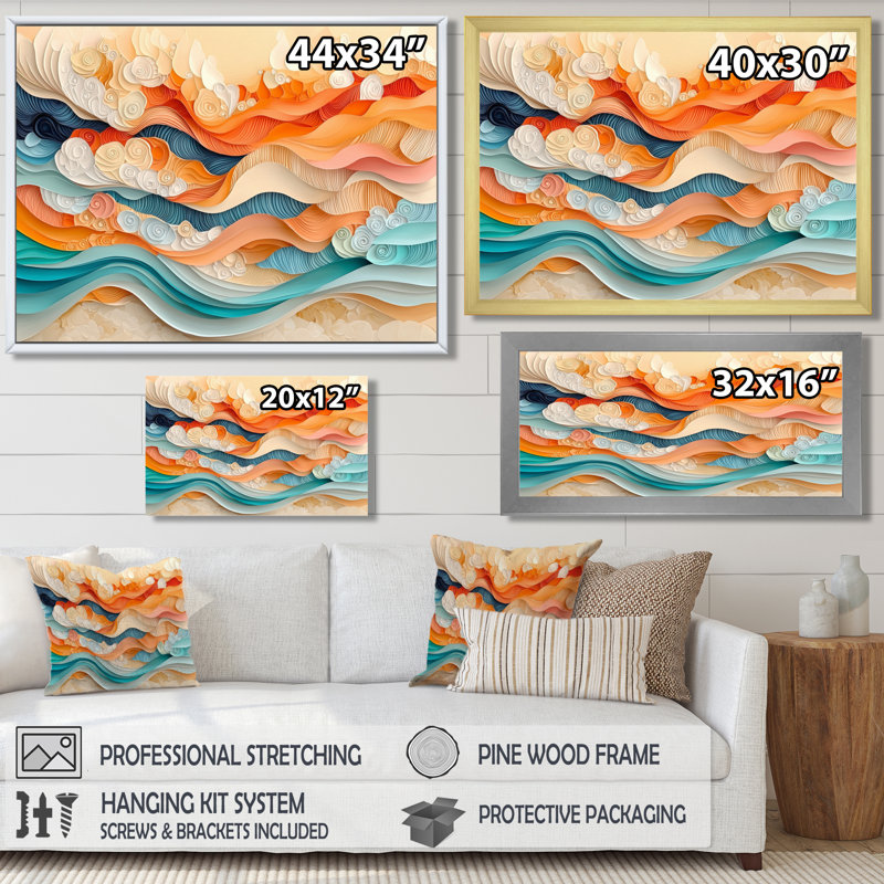 Abstrait corail vagues océaniques de l'éternité IV - art mural corail, H 12 po x l 20 po, Toile tendue, Ne s’applique pas