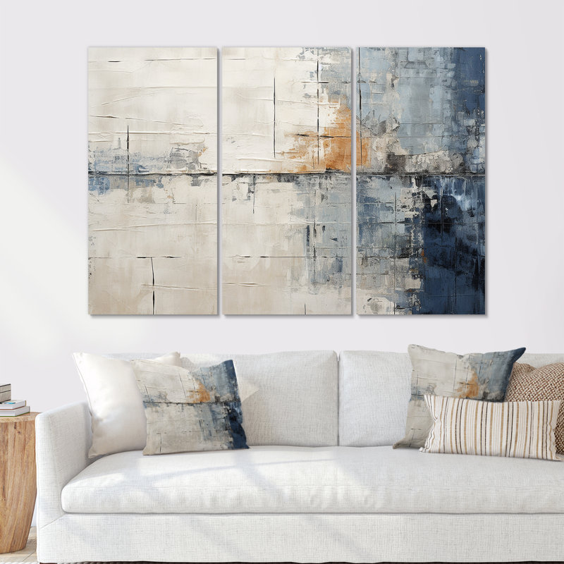 «Abstract Blue Beige Road Collage II», ensemble d'art mural sur toile, Toile tendue, H 40 po x l 60 po x P 1 po