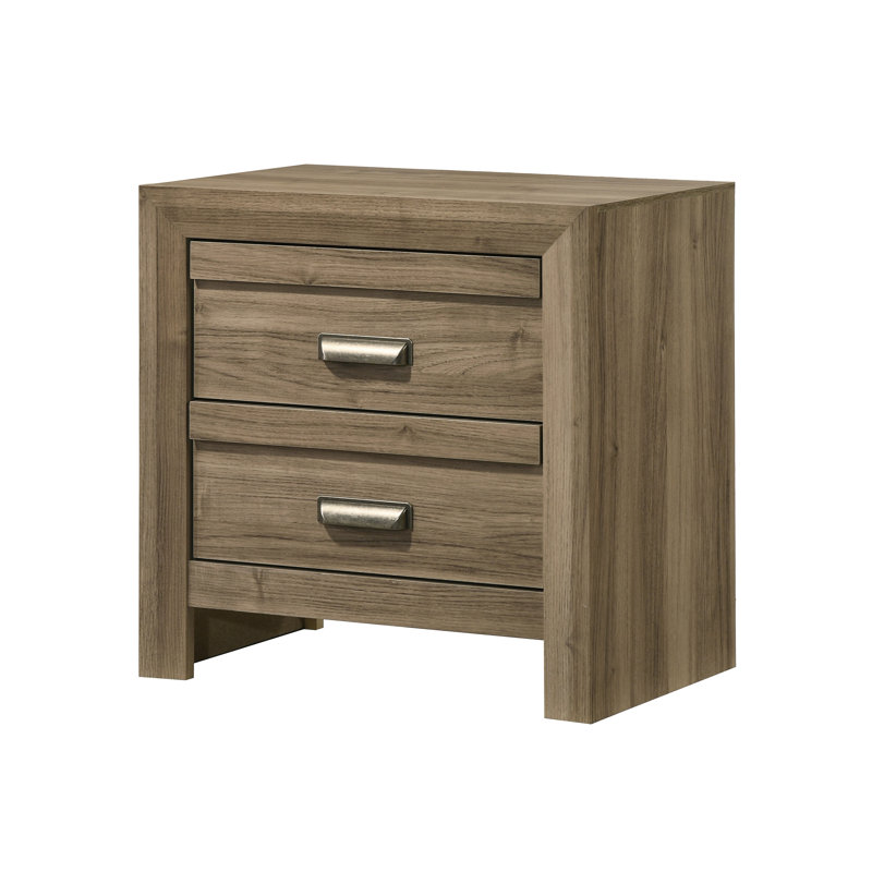 1Pc Contemporary Style Two Drawers Storage Nightstand Wooden Bedroom Furniture Light Brown Warm Wood Finish