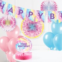 142 Pcs Tie Dye Birthday Party Decorations,Colorful Birthday Party Supplies  Tableware,Includes Tablecloth,Birthday Party Plates and Napkins,Cups,Happy
