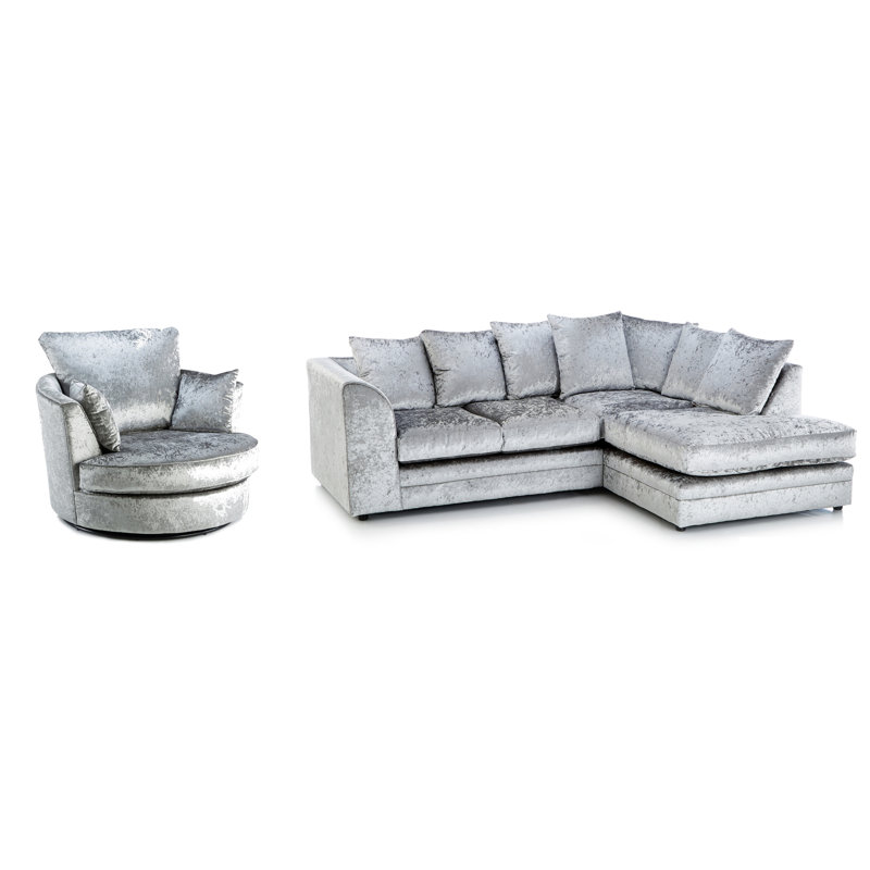 Romelia 2 - Piece Velvet Living Room Set, Right Hand, Silver