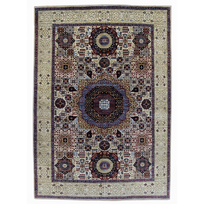 Hand Knotted Wool Area Rug in White