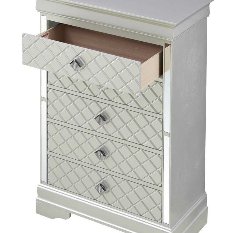 Verona G6700-CH Chest with LED Light Accents, Chrome Pulls, and Faux Crystals for Elegant Storage, Champagne