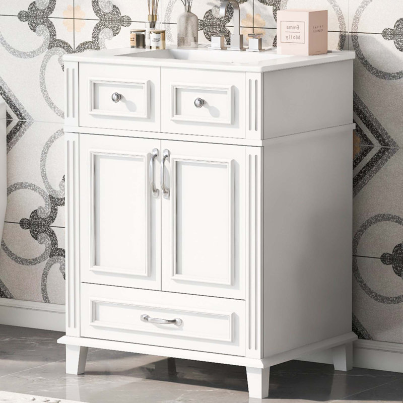 Meuble-lavabo 24 po avec lavabo en céramique, Blanc