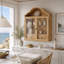 Armoire murale rétro en bois massif vieilli rustique avec plateau ondulé élégant, pour la salle à manger, la cuisine, le salon et la salle de bain-1370137290