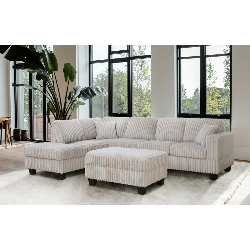 Canapé modulaire réversible en fausse fourrure avec rangement Vega, Velours côtelé beige