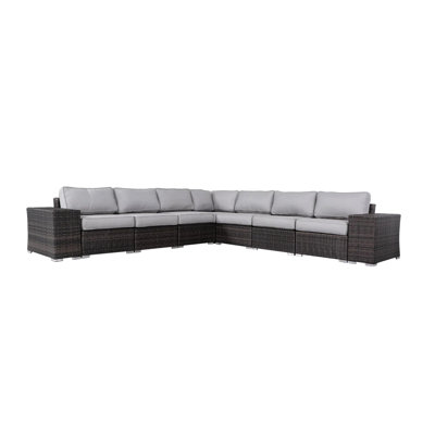 Canapé d'angle de patio 6 places entièrement assemblé avec assise spacieuse, pieds en nylon résistant à la décoloration et aux égratignures, confortable par tous les temps, housses de coussin amovibles pour plus de détente.