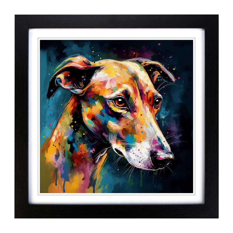 Greyhound Dog Abstract Art No.4 - Single Picture Frame Print on Wood, Black