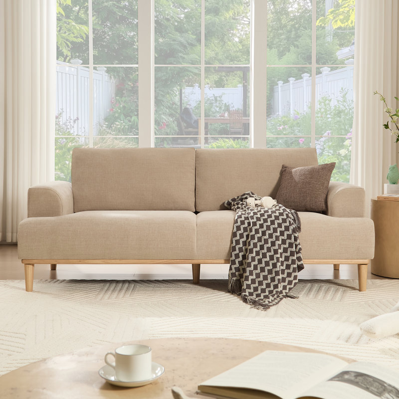 83.85" Modern Sofa Chenille Wooden Upholstered Couch, Khaki