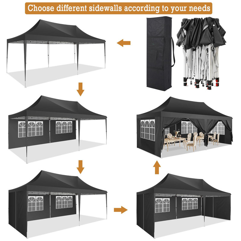 2m x 1m Metal Vault Gazebo, Black