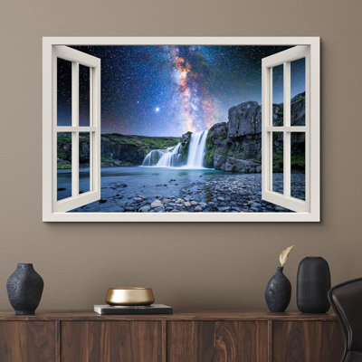 Window Scenery " Window View Galaxy Milky Way Star Sky Waterfall Lake Nature Pictures Scenic Landscape "