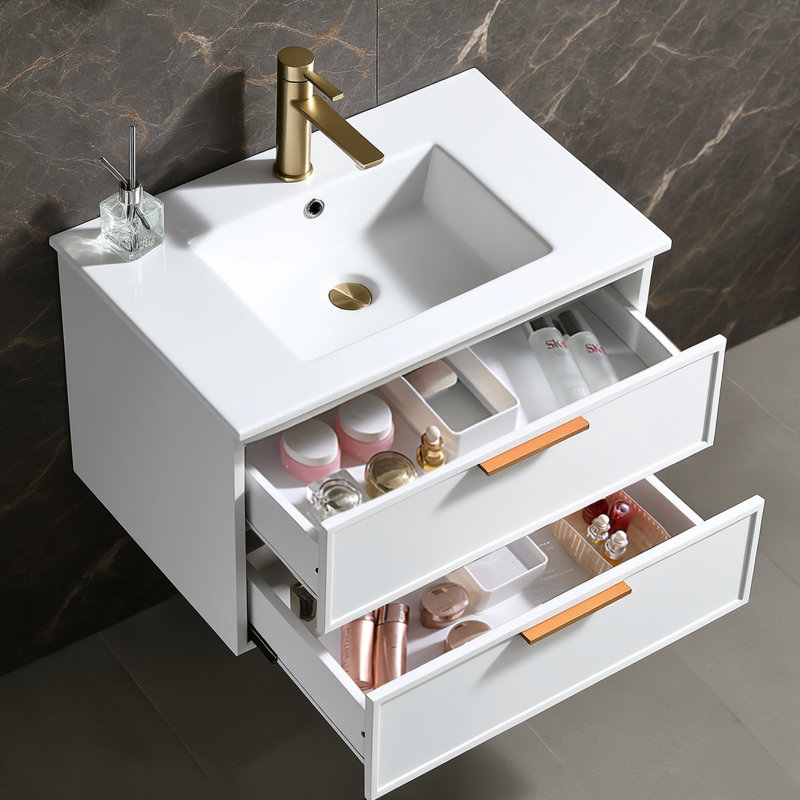 30" Modern White Floating Bathroom Vanity with ceramic basin