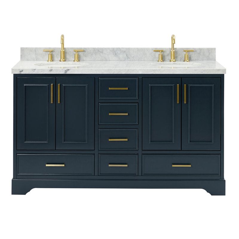 Meuble-lavabo double avec plateau Abshire 61, Bleu minuit