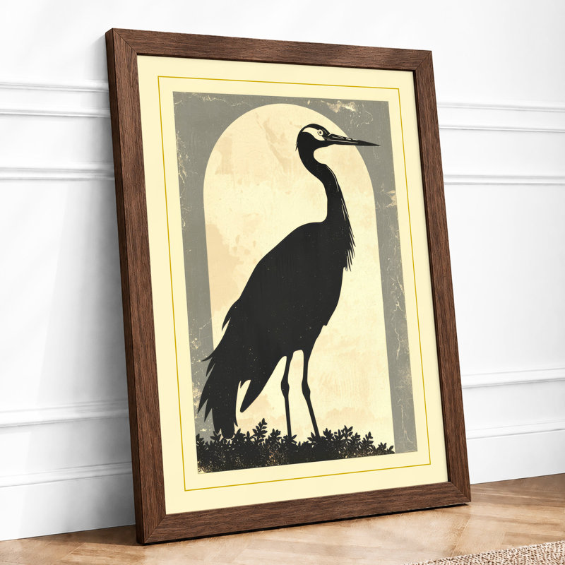 Moonlit Crane Japandi - Framed Print, A2 - 59.4 x 42.0 cm, Walnut