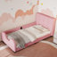 Lit plateforme tapissier simple rose avec garde-corps - look moderne, tête de lit stylée remplie de mousse