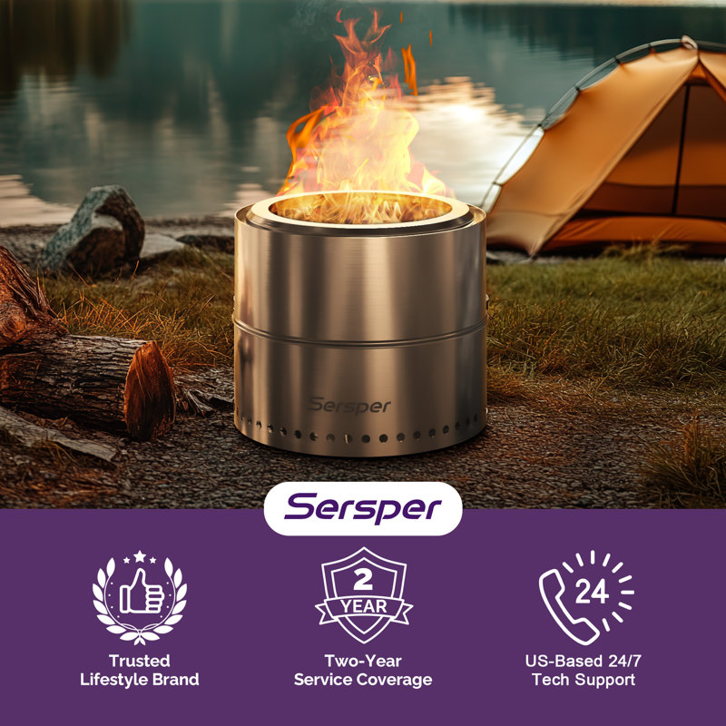Sersper 19'' Stainless Steel Smokeless Portable Fire Pit with Carry Bag