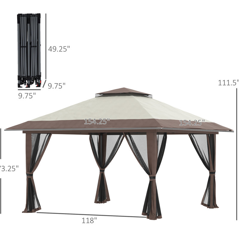 Auvent beige de 13 pi avec filet, 2 toits instantanés pour pavillon de classe de ballet extérieur, filet de tente
