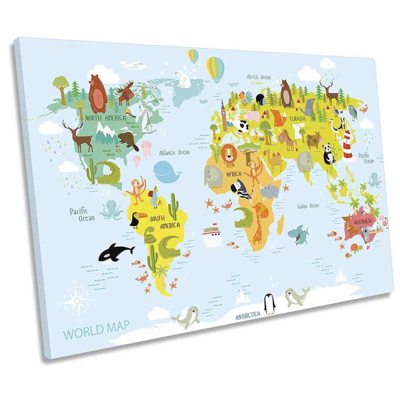 Map World Kids Room - Wrapped Canvas Print, 30.5cm H x 45.7cm W 