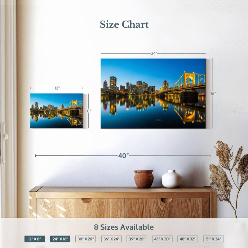 Sireci Downtown Pittsburgh Skyline, 16" H x 24" W