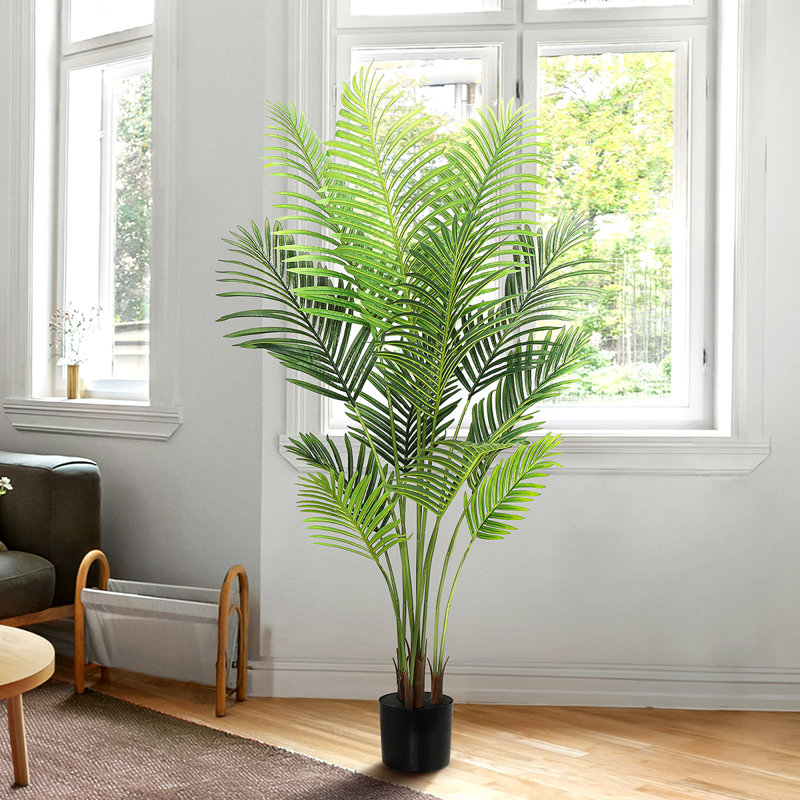 Faux palmier Areca dans un pot noir, 60" H x 35" W x 35" DP