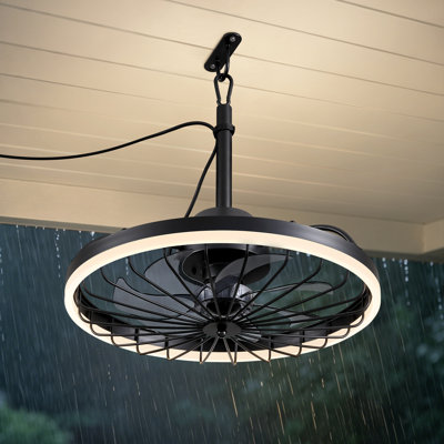 20" Wet Rated Plug-in IP65 Outdoor Waterproof Caged Ceiling Fan with LED Light Kit and Remote Control