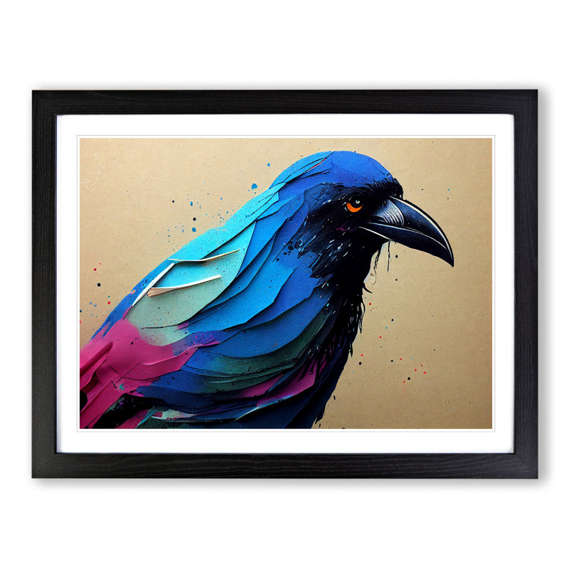 Iconic Crow Bird Abstract - Single Picture Frame Painting, Black, 46cm H x 64cm W x 2cm D
