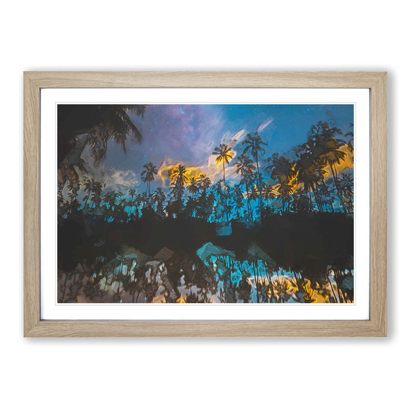 Palm Tree Reflection in the Maldives in Abstract - Picture Frame Graphic Art Print, 27cm H x 36cm W x 2cm D, Oak Framed