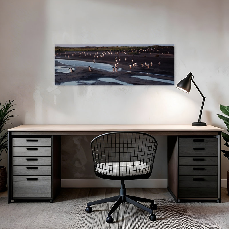 Evening Penguin Colony by Cheng Chang - Wrapped Canvas Panoramic Print, 30.48 cm H x 91.44 cm W