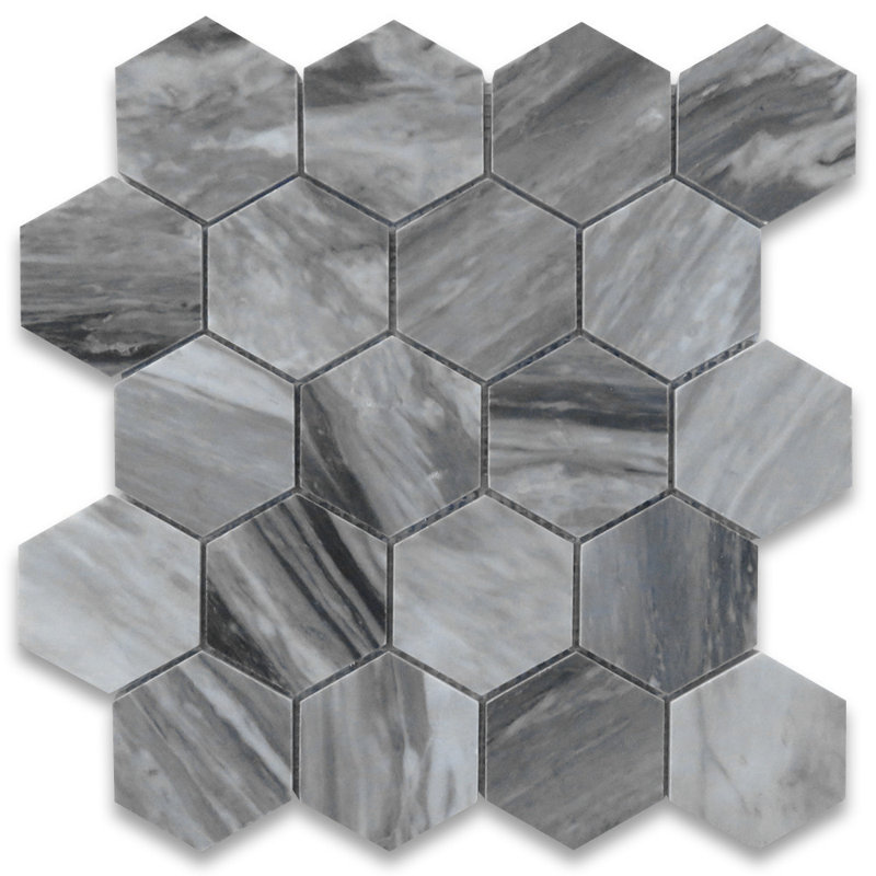 Carreau de mosaïque en marbre nid d'abeille 11 po x 12 po Bardiglio, Gris foncé