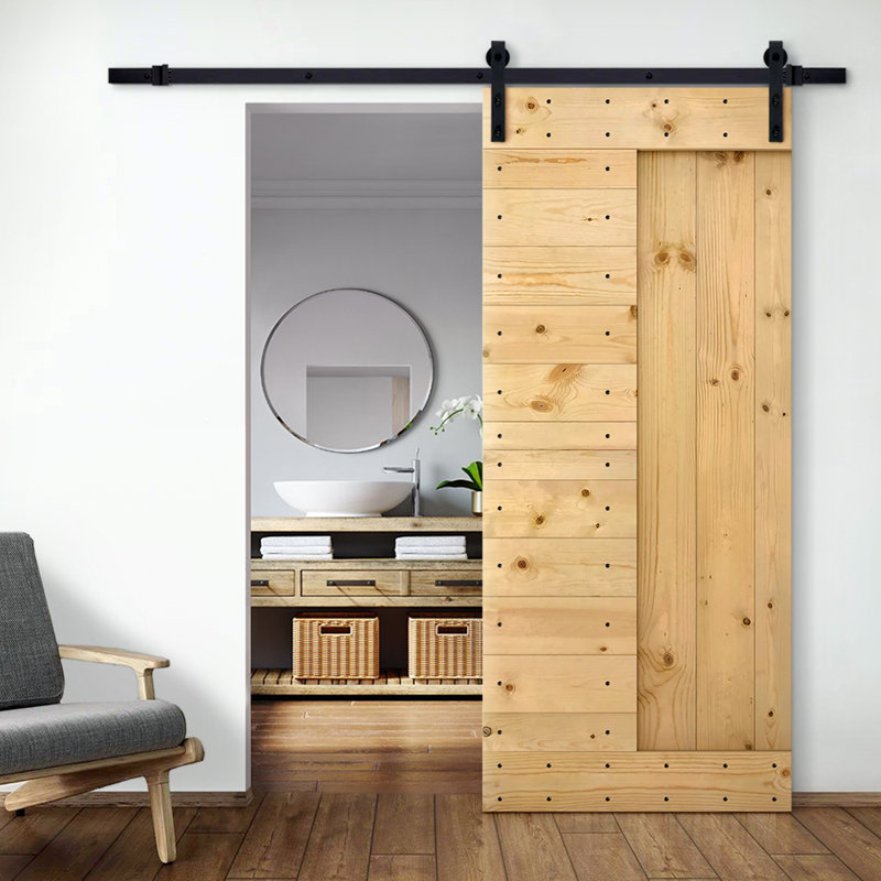 Porte de grange à panneaux et en bois avec quincaillerie d'installation, 36 po x 84 po, Sans finition