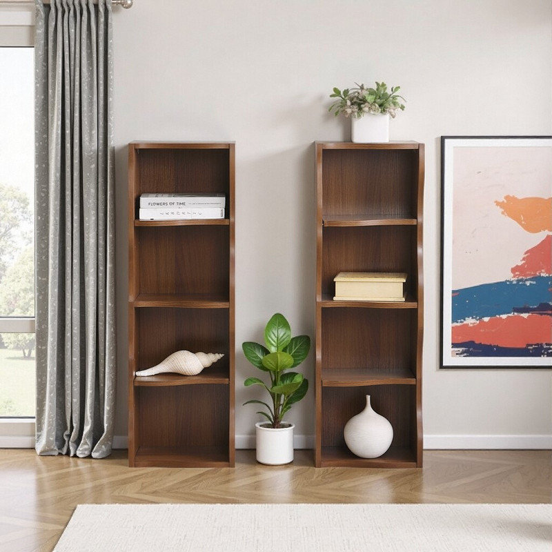 Bibliothèque à 8 niveaux avec tablette à bordure ondulée, Brun