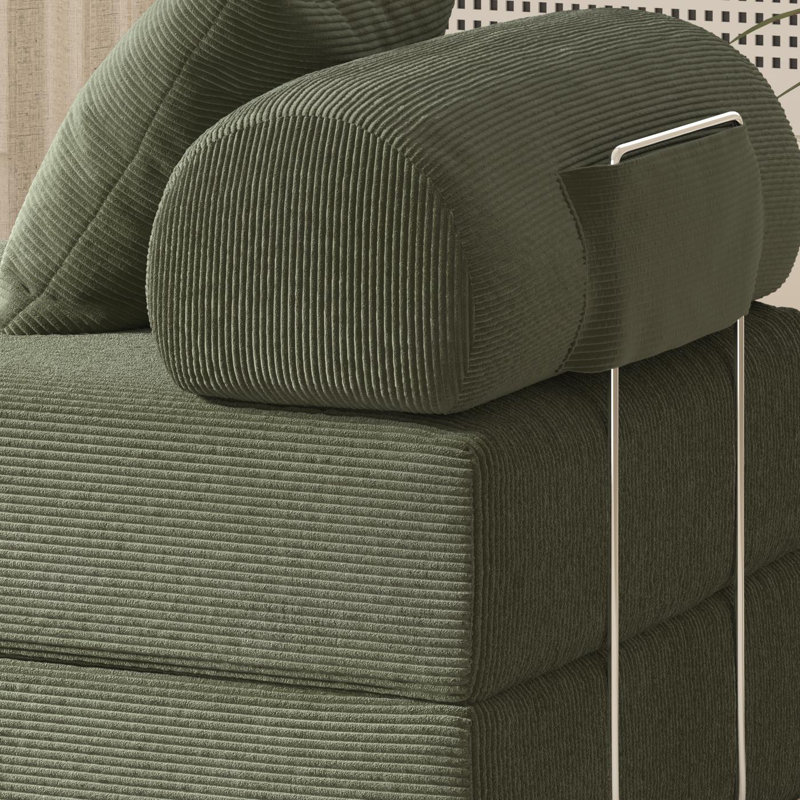 Jairden 3-in-1 Adjustable Corduroy Sleeper Sofa Bed, Convertible Modern Foldable Lounge Chair (with Throw Pillow)