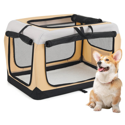 Collapsible Pet Dog Crate With 3 Door And Steel Frame, Foldable Soft Sided Dog Kennel Travel Carrier