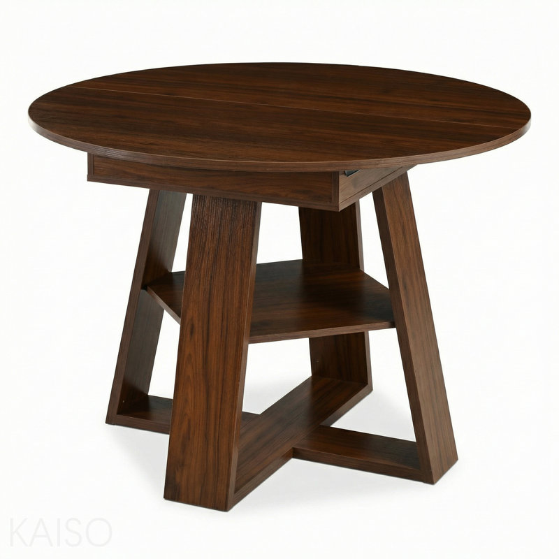 Table de salle à manger ronde extensible de 43,3 po à 59 po pour 4 à 8 personnes, table de salle à manger ovale de cuisine moderne avec feuilles amovibles peu encombrante, base en bois avec tablette de rangement pour le salon de la cuisine (noyer)