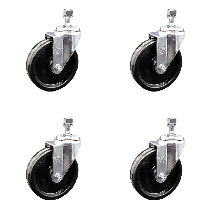 Ensemble de roulettes pivotantes à tige filetée en acier inoxydable de 5 pouces pivotant de 5 mm et roulettes de service