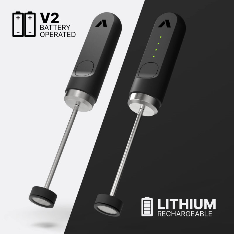 Black Stainless Steel USB-C Rechargeable Milk Frother with Dual-Speed
