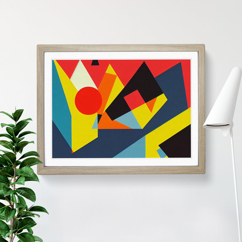 Art Suprematism Vol.1 Abstract 1 Piece Single Picture Frame Wall Art, 25cm H x 34cm W x 2cm D, Oak Framed