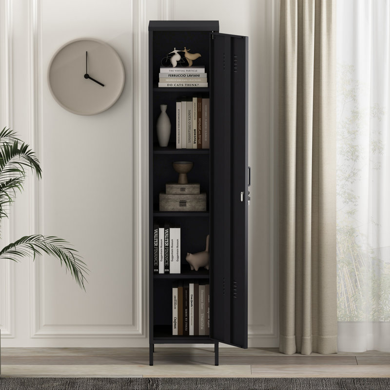 Bargale 15 Single Locker Storage Cabinet with 5 Adjustable Shelves, Black
